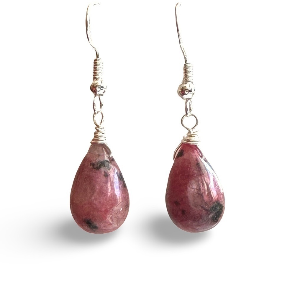 Natural Gemstone Rhodocrosite Teardrop Earring Sterling Silver